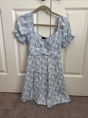 Trixxi White and Light Blue Floral Mini Dress